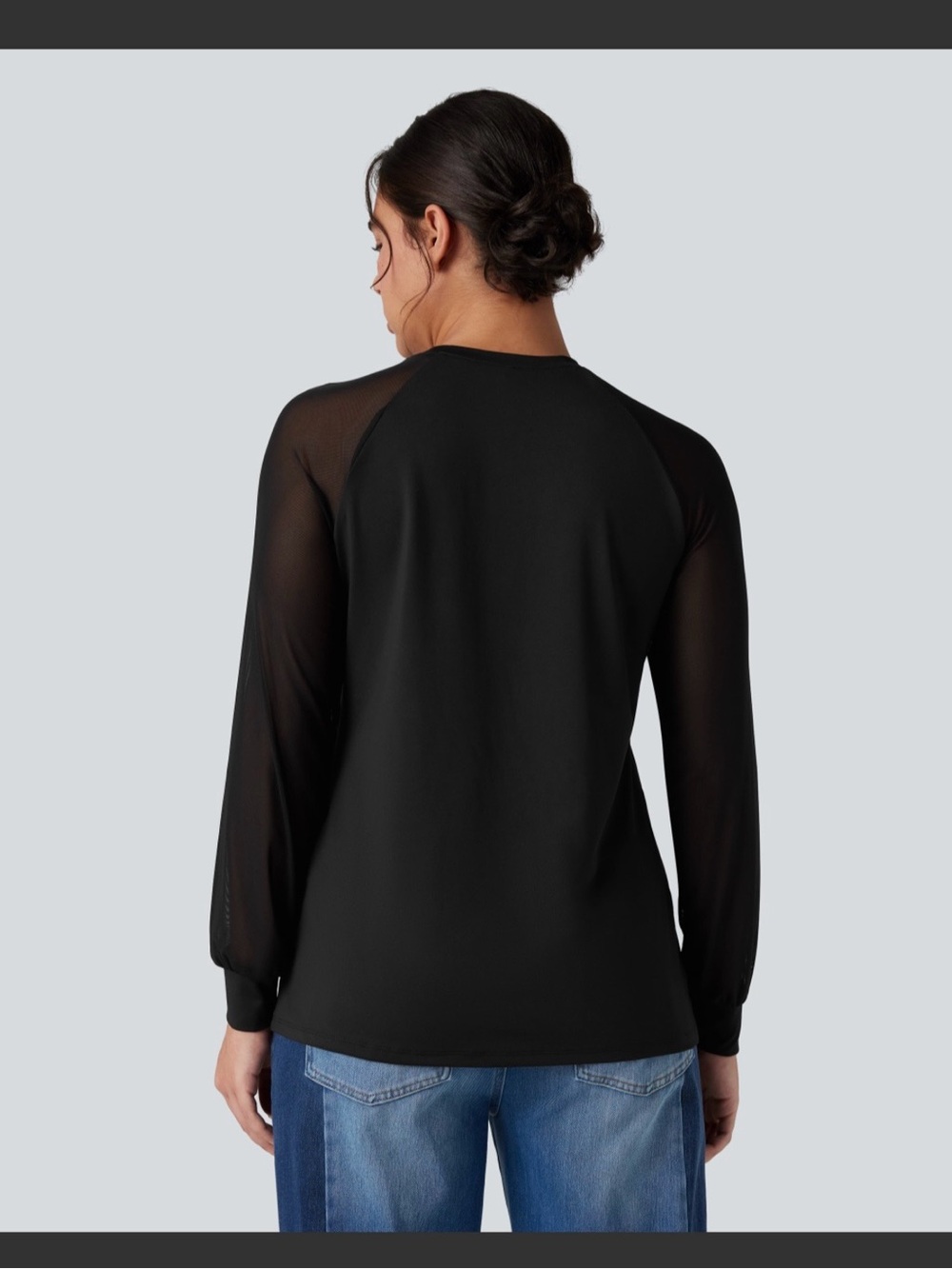 HALARA Black Pleated Front Sheer Sleeve Blouse - Picture 2 of 4